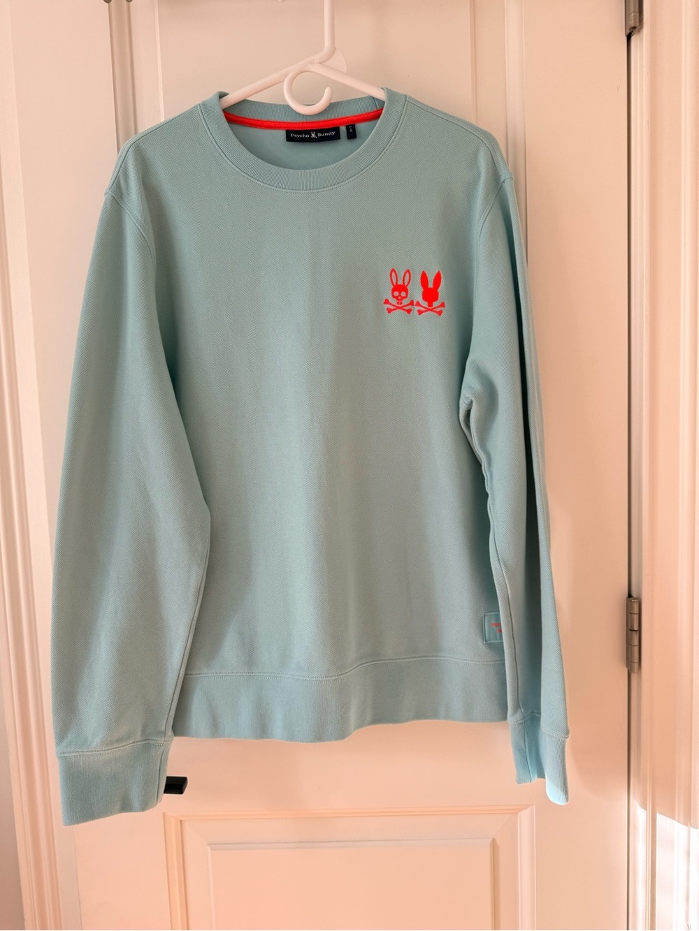 Psycho Bunny Light Blue Crewneck Sweater with Red Logo large